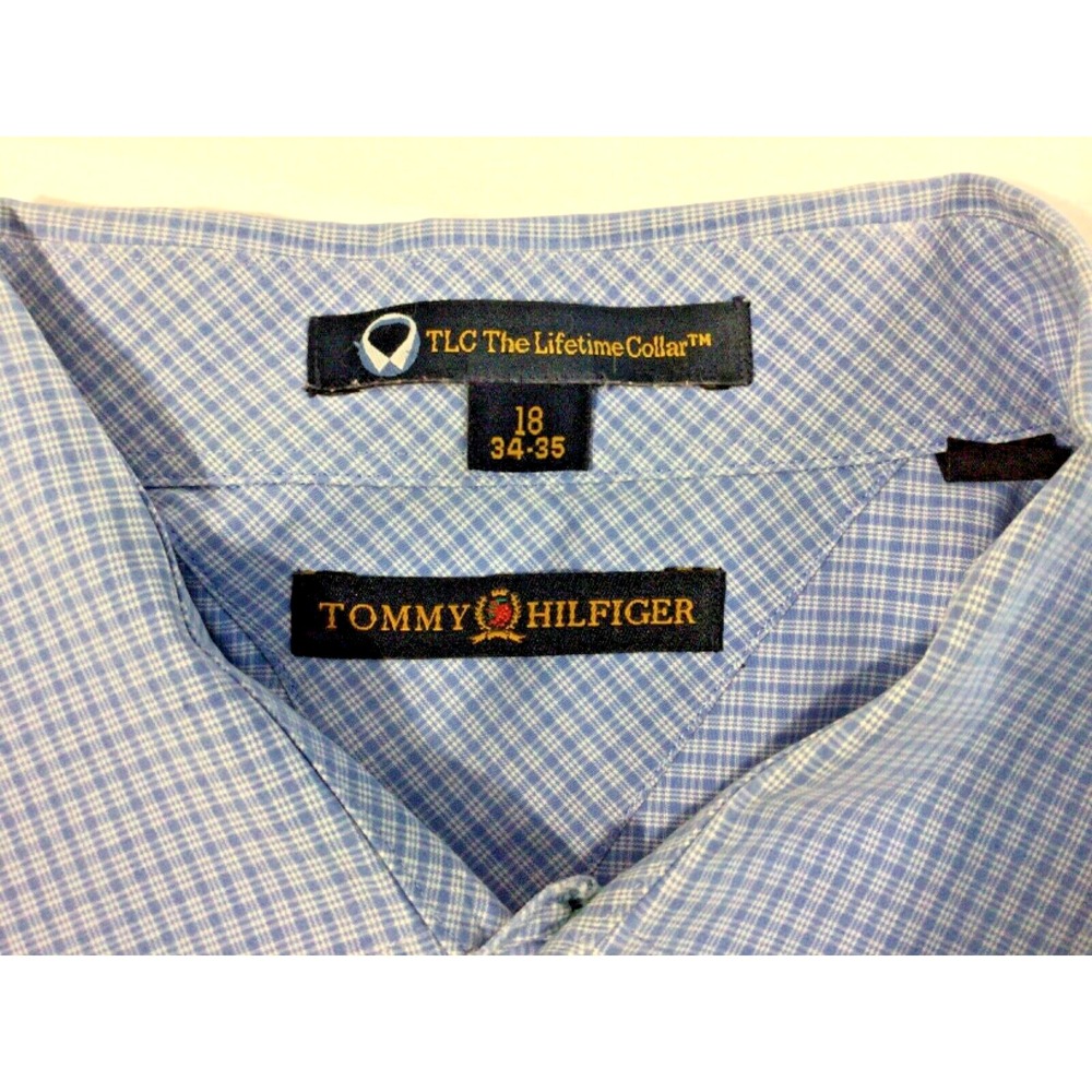 Vintage Tommy Hilfiger Blue Dress Shirt TLC The Lifetime Collar, Size 18 (34-35) - Picture 3 of 3